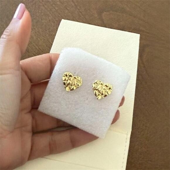 12mm Heart Nugget Earring Unisex Hip Hop Iced 14K Gold plated Stud Fashion - Picture 1 of 3